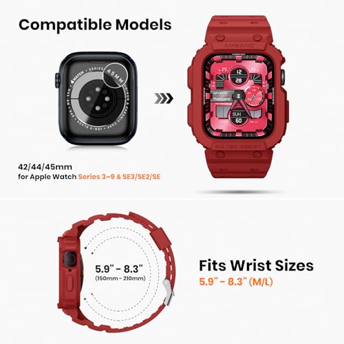 Image of amBand Compatible for Apple Watch Band 45mm 44mm 42mm with Bumper Case, Clear Cute Women Strap for iWatch SE 3 SE 2nd SE Series 9 8 7 6 5 4 3 2, Sport Jelly Protective Cases Protector, Mars Red