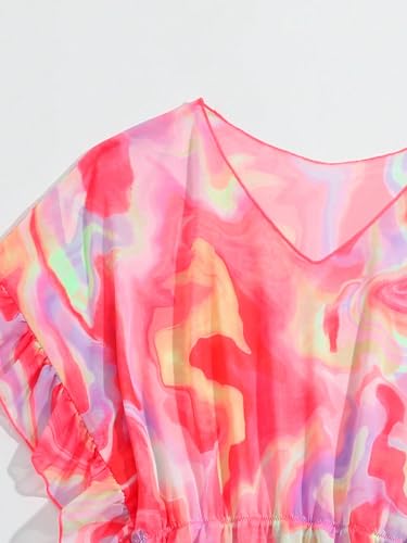 Milumia Girl's Printed Sheer Beach Coverups Ruffle Trim Swimsuit Swimwear Cover Up4