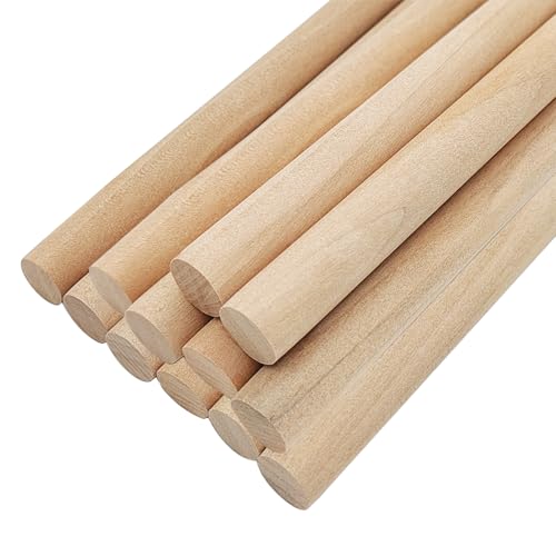 12Pcs Wooden Dowel Rods, 1/2 x 12 Inch Unfinished Round Wooden Sticks for Craft, Hardwood Dowel Rod, Precut Wooden Rod Sticks Doweling Rods for Tiered Cake Support/Arts DIY/Grooved Fluted/Carpentry