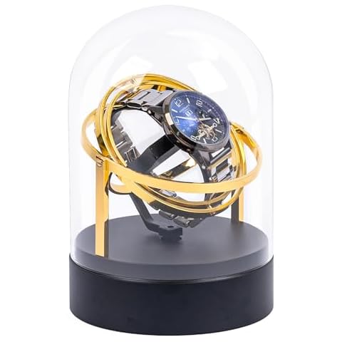 Gu Yu Ultra Quiet Watch Winder for Automatic Watches - Luxury Black Base & Clear Glass Dome, <15dB Silent Rotation, Ideal Watch Storage & Display Case for Men (Gold) Cover