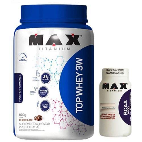Kit Top Whey 3W - 900g Chocolate + BCAA 2400-60 Cáps - Max Titanium