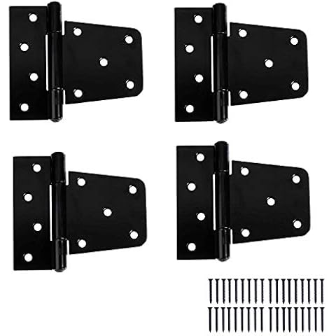 Barcaloo 3-1/2 Heavy Duty T Hinge Gate Shed Door Hinges, 4 Pack - Black Hinges for Gate, Barn or Storage Shed Cover