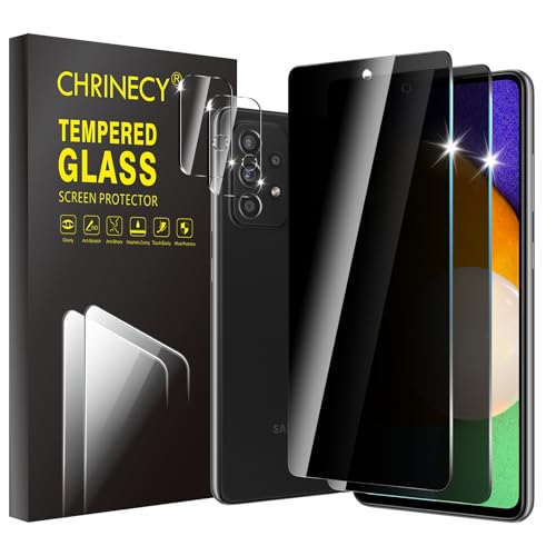 CHRINECY [4 Pack] 2 Pack Privacy Screen Protector for Samsung Galaxy A52 5G with 2 Pack Camera Lens Protector 9H Hardness Tempered Glass Screen Protector Anti Spy Anti Peeping