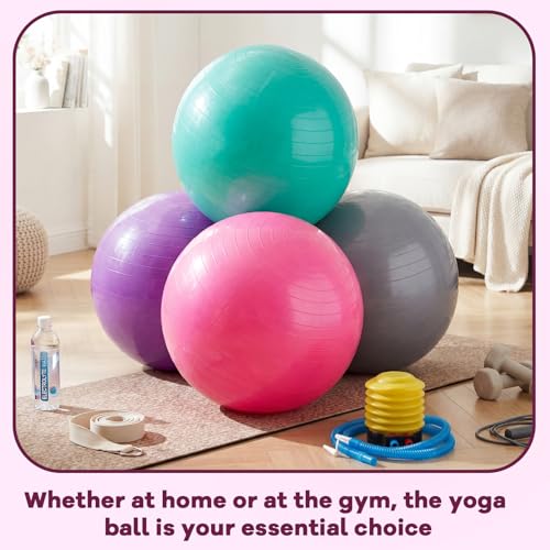 Image of Leyndo 4 Pcs 26 Inch Yoga Exercise Ball Pilates Pregnancy Birthing Fitness Ball with Quick Pump Anti Burst for Improved Posture, Balance, Yoga, Pilates, Training