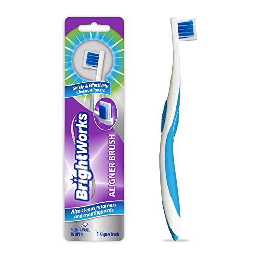 BrightWorks Aligner Brush (3 Pack) Safely and Effectively Cleans Aligners Retainers Mouth Guards and Night Guards. Easy to Use and Safe for Most Dental Appliances.