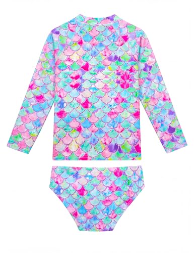 Image of Girls Swimsuit Long Sleeve Rush Guard Bathing Suit Swimwear with Bikini Bottom Sun Protection
