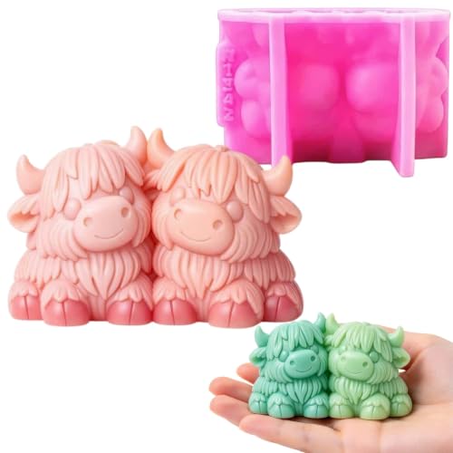 Cute Double Highland Cow Resin Silicone Mold for Candle Decor W1342 by YINBGNOO - Used condition - US$13.63