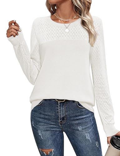 LOMON Sweaters for Women Casual Knit Long Sleeve Crewneck Lightweight Pullover Sweater Womens Hollow Out Tops for Women2