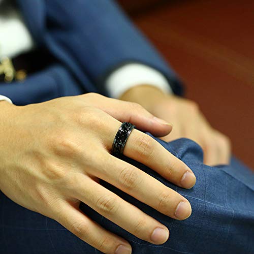 6 Stücke Edelstahl Ringe für Herren Damen Vintage Breit Schwarz Ringe Verlobung Freundschaftsring Ringe mit Kette Ringe Herren Schwarz Ring Männer Herren Ringe Edelstahl Silber Drehbarer Ringe - Image 3