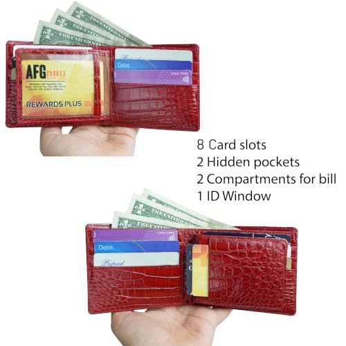 Image of Red Exotic Double Side Leather Bifold Wallet for Men, RFID Blocking Wallet