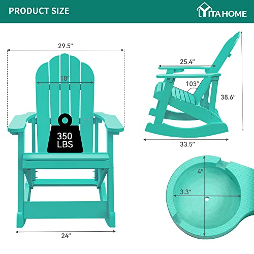 Yitahome Outdoor Rocking Adirondack Chair Set Of 2, Heavy Duty Plastic Rocking Chairs With Rotatable Cup Holder, Oversized Rocker Chair For Garden Lawn Yard Patio Deck Pool Porch Beach Fire Pit #TOP2