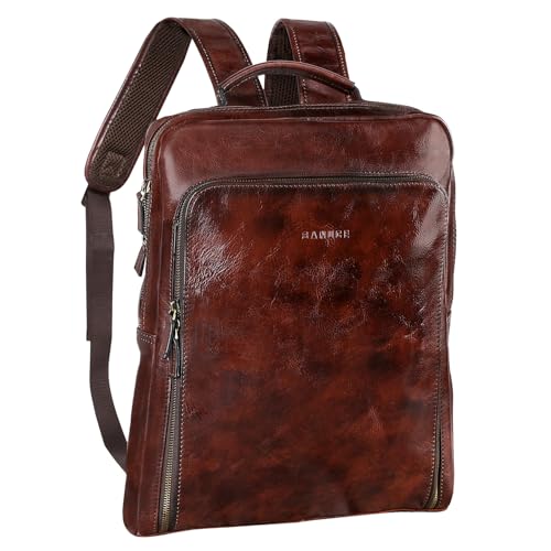Banuce Full Grain Italian Leather Backpack Laptop Backpack
