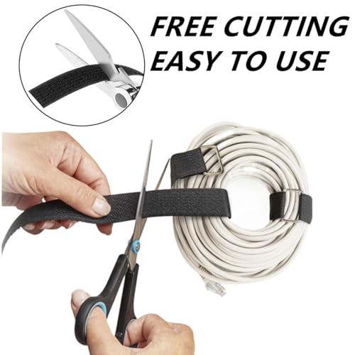 Image of Hook and Loop Straps Adhesive Hook & Loop Roll with 50 Buckles Cinch Strap Cable Management Reusable Nylon Strips for Organization and Storage (Black, 32.8 Feet /0.8 inch)