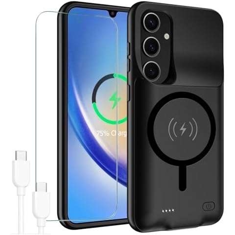 JBUBN Battery Case for Galaxy A34,Upgraded[12000mAh] High Capacity Rechargeable Portable Extended Charger Case Wireless Charging Compatible with Galaxy A34 (6.6inch) Charging Case & Carplay (Black) Cover