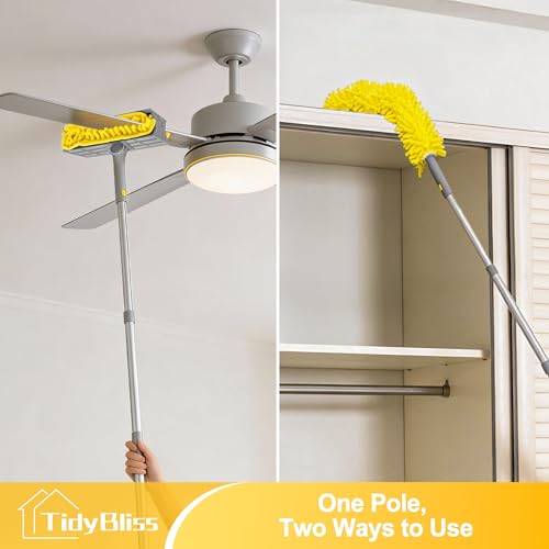 TidyBliss 77” Ceiling Fan Blades Cleaner Duster with Extension Pole, Extendable Flexible Dust Cleaning Brush, Reusable Chenille Mop for Baseboard Wall Floor Blinds Cobweb by TidyBliss - Image 9