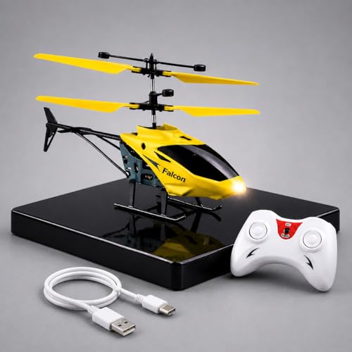 Image of KIDZYMON RC Helicopter with Hand Gravity Sensor, Flying Remote Control Helicopter Toy, Chargeble, 3D Light & Safety Sensor for Kids Age 4+ Years I Pack of 1 (Yellow)