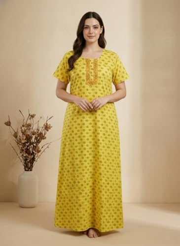Image of Bahumaan Pure Cotton Nighty for Woman | Floral Gown for Women Nightwear with Pocket | Cotton Nighty for Women Stylish | Perfect for Daily Comfort | Maxi Women