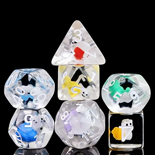 Cusdie 7-Die Dice DND,Polyhedral Dice Set Filled with Animal-Colorful Snail