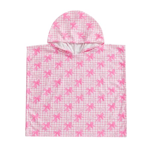 BULINGNA Baby Girl Hooded Towel Cute Bow Print Bath Towel Cape Bathrobe Pool Poncho Summer Beach Coverup (Pink, 18-24 Months)