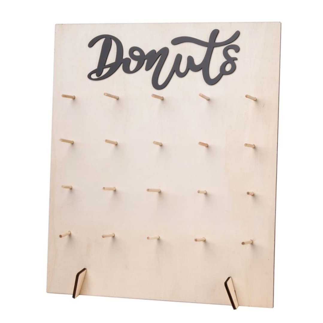 Muzrunq Donut Wall Display Stand Wooden Donut Holder Board Fits 20 Doughnuts Food Buffet Bagel Holder Rack for Grow Up Party, Wedding, Baby Shower Decorations Style 2
