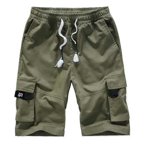 APTRO Shorts Mens Cargo Shorts Work Combat Summer Casual Cotton Multi Pocket Knee Length Elastic Shorts 901 Dark Green XXL