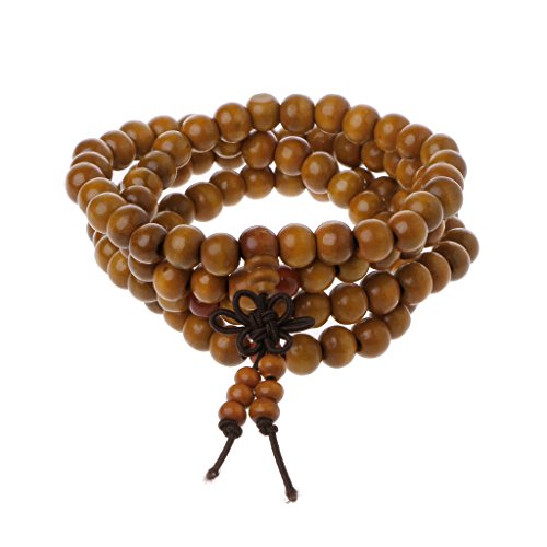 Hergon Pulsera de cuentas de sándalo natural, 108 cuentas de madera, joyería de oración de Buda (E)