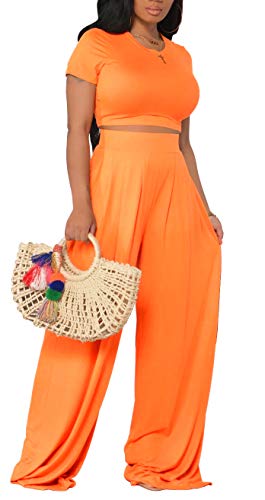 Jumpsuits for Women Casual Crop Top and Wide Leg Pants Sexy 2 Piece Beach Outfits Vacation Orange Jumpsuits for Women Casual Crop Top and Wide Leg Pants Sexy 2 Piece Beach Outfits Vacation Orange