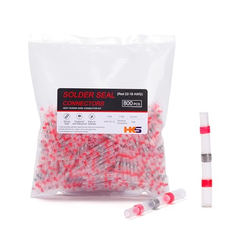 HKS 800 PCS Solder Seal Wire Connectors - Red 22-18 AWG - Heat Shrink Solder Butt Connectors...