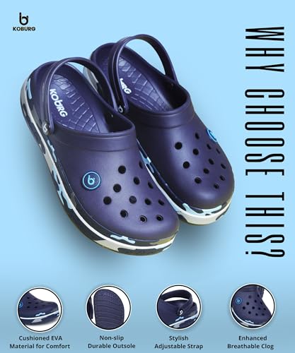 Image of KOBURG Lite Men's Super Stylish Clogs | Casual Walking Clogs | Sandals with Adjustable Back Strap for Men | Comfortable & Light Weight | Stylish & Anti-Skid | Waterproof | Gents /Boys KF-414