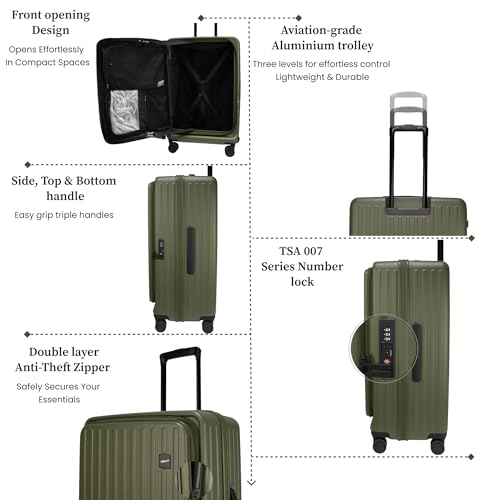 Image of F Gear Montreal Large 76cm German Polycarbonate Hard Luggage|8 Japanese Hinomoto Silent Wheels|Expandable Check-in Front Opening Suitcase for Travel| Anti-Theft Zipper, TSA 007 Lock (Army Green)