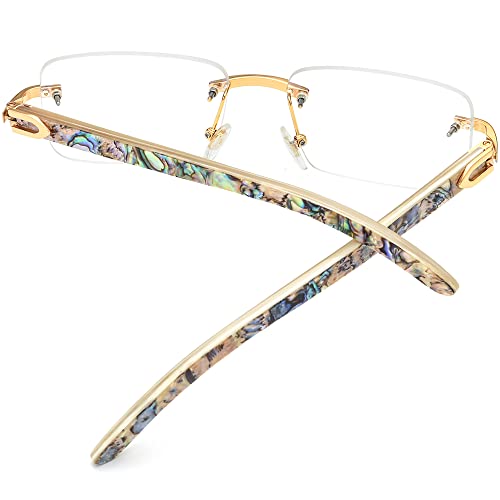 Hepidem 100% Really Buffalo Horn Mussel Shell Rimless Eyeglass Frame 908 (908 White Horn Wave Circle Shell) #TOP6