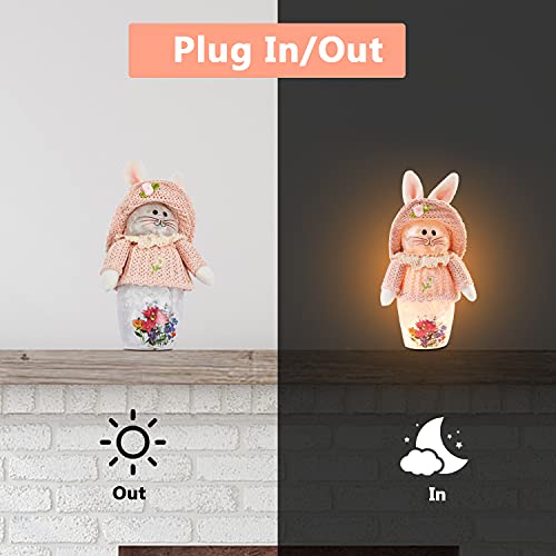 Lighted Glass Cute Rabbit Bunny Night Lamp, Desk Tabletop Lamps Lights With Fabric Hat&Top For Easter Xmas Holidays Home Décor #TOP1