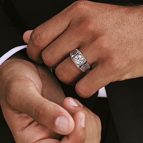 Krkc&Co 3Carat Mens Moissanite Diamond Rings, D Color, Vvs1, Sterling Silver, Mens Moissanite Engagement Promise Rings, Round Brilliant Cut Cz Rings, White Gold Diamond Rings Jewelry For Men #TOP2