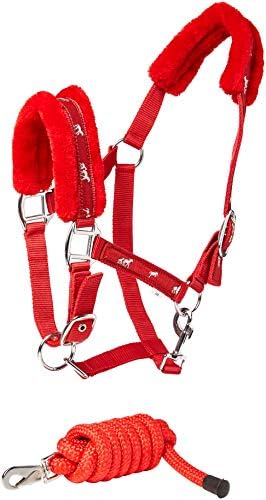 Cwell Equine NEW Horse print fur padded headcollars halter + matching lead RED Choice of Sizes (FULL)