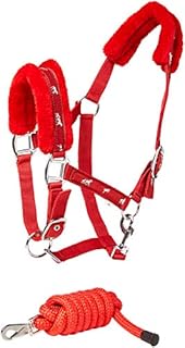 Cwell Equine NEW Horse print fur padded headcollars halter + matching lead RED Choice of Sizes (FULL)