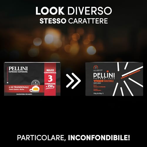 Pellini N.42 Tradizionale, Caffè Macinato per Moka dal Gusto Vigoroso e Intenso, Miscele Arabica e Robusta a Tostatura Decisa, 3 Confezioni da 250g - 3