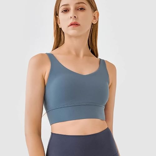 Womens V Neck Longline Sports Bra, U Back Wirefree Padded Workout Fotness Yoga Bras #TOP3
