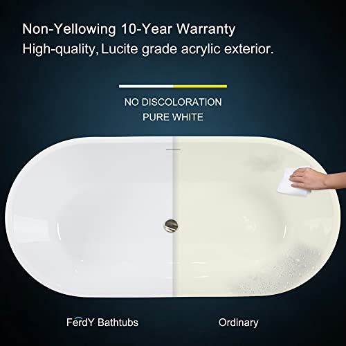 Ferdy 67" Shangri-La Elite, Acrylic Freestanding Bathtub, Modern & Contemporary Design Soaking Tub With Brushed Nickel Pop-Up Drain And Minimalist Design Overflow, Glossy White, Cupc Certified #TOP3