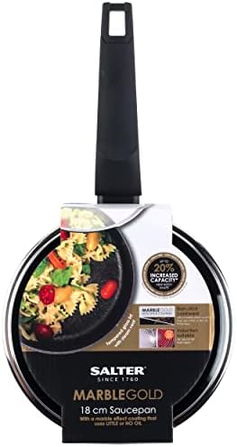 Salter BW08654 Marble Gold Saucepan,18 cm, Non-Stick, Dishwasher Safe, Includes A Soft Touch Handle, Easy-Clean, Corrosion Resistant, Forged Aluminium, PFOA Free, Induction Suitable