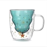 liushop Kaffeebecher Weihnachtskaffeetasse Niedliche Tassen doppelschichtigen Glas Teetasse, Milk Cup Gläser Isoliergläser Espressotasse, for Frauen, Männer, Kinder Kaffeetasse