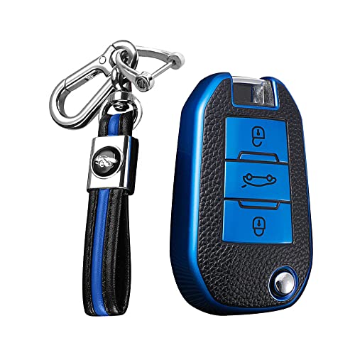 KUNIO Coque de clé de Voiture à Rabat Compatible avec Peugeot 3008 308 RCZ 508 408 208 301 2008 407 307 4008 2008 pour Citroen C4 Cactus C5 Accessoires TPU Porte-clés Étui de Protection Bleu