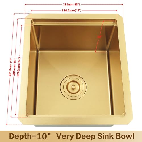 LQS Small Gold Bar Sink Undermount, Gold PVD Wet Bar Sink and RV Kitchen Sink 15" x 17", 16 Gauge Stainless Steel Golden Kitchen Sink with Brushed Finish For RV, Outdoor and Prep Use