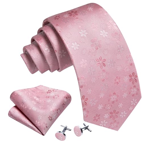 Image of Barry.Wang Men Tie Set Floral Paisley Silk Necktie Pocket Square Cufflinks Formal Wedding Party Business