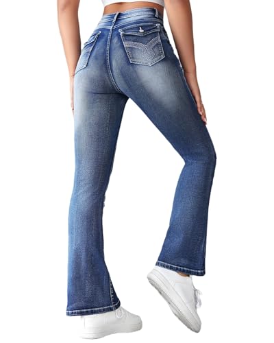 Women's Classic Mid Rise Bootcut Jeans Stretchy Curvy Fit Denim Pants