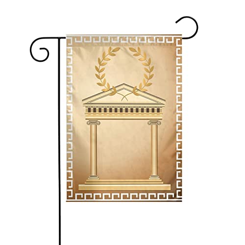 Bâtiment antique avec branche d'olivier romaine et drapeau de jardin grec, drapeau de jardin de bienvenue double face, drapeau de décoration extérieure saisonnier printemps été