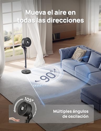 Miniatura 5 de Dreo Ventilador Para Dormitorio, Ventilador De Pie Oscilante De 80 , Silencioso A 25db, 25m S Para Oficina, Vertical Manual De 90 , 3 Velocidades, Control Remoto, Altura Ajustable 34-41