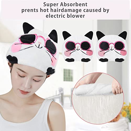 Hair Towels Wrap Super Absorbent Quick Dry Cute Cosplay Animal Hair Turbans Bath Hair Towel For Girl Women Anti Frizz (Pink （Cat）) #TOP4