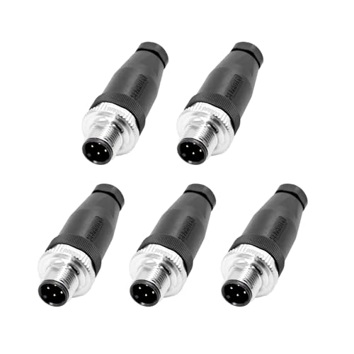 Elecbee 5 Piezas Conector M12 de 4 Pines A Código, M12 Plug 4 Pin Macho A-Code, 12mm Conector Redondo Industrial, Conectores Circulares Enchufe Macho, M12 Enchufe del Conector Aviation