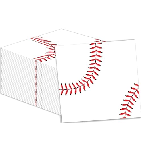 50 Pcs Baseball Napkins 13 x 13 Inches Baseball Paper Napkins Sports Theme Disposable Cocktail Napkins for Birthday Baby Shower Baseball Party Decorations (Baseball)