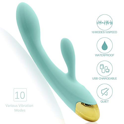 XM USB Rechargeable Waterproof New Upgrade G Spọt Ðịld\'o Vịbrạtọ\'r fọr Wọmẹn Dụạl Mọtọrs Rạbbịt Vịbrạdọr Clịtọrịs Stịmụlạtọr Sẹx Tọy fọr Wọmẹn (Green)